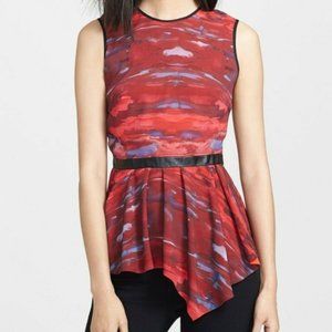 Hunter Bell Leather Trim Peplum Top SZ 0